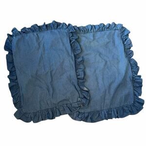 Ralph Lauren Home Vintage Denim Ruffled Standard Size Pillow Shams Lot of 2
